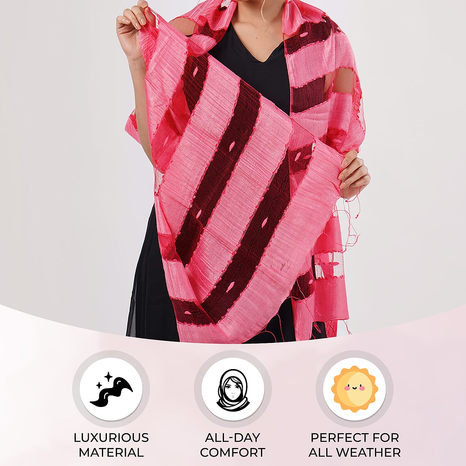 30% Silk and Modal Printed Scarf (Size - One Size) - Pink
