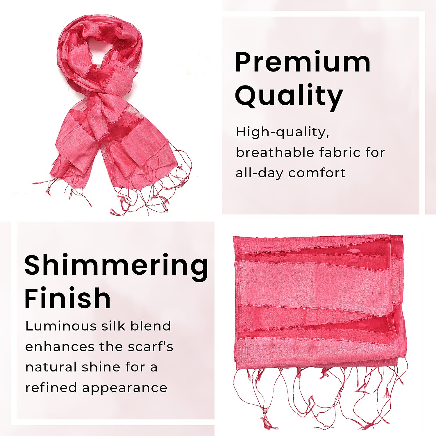 30% Silk and Modal Printed Scarf (Size - One Size) - Pink