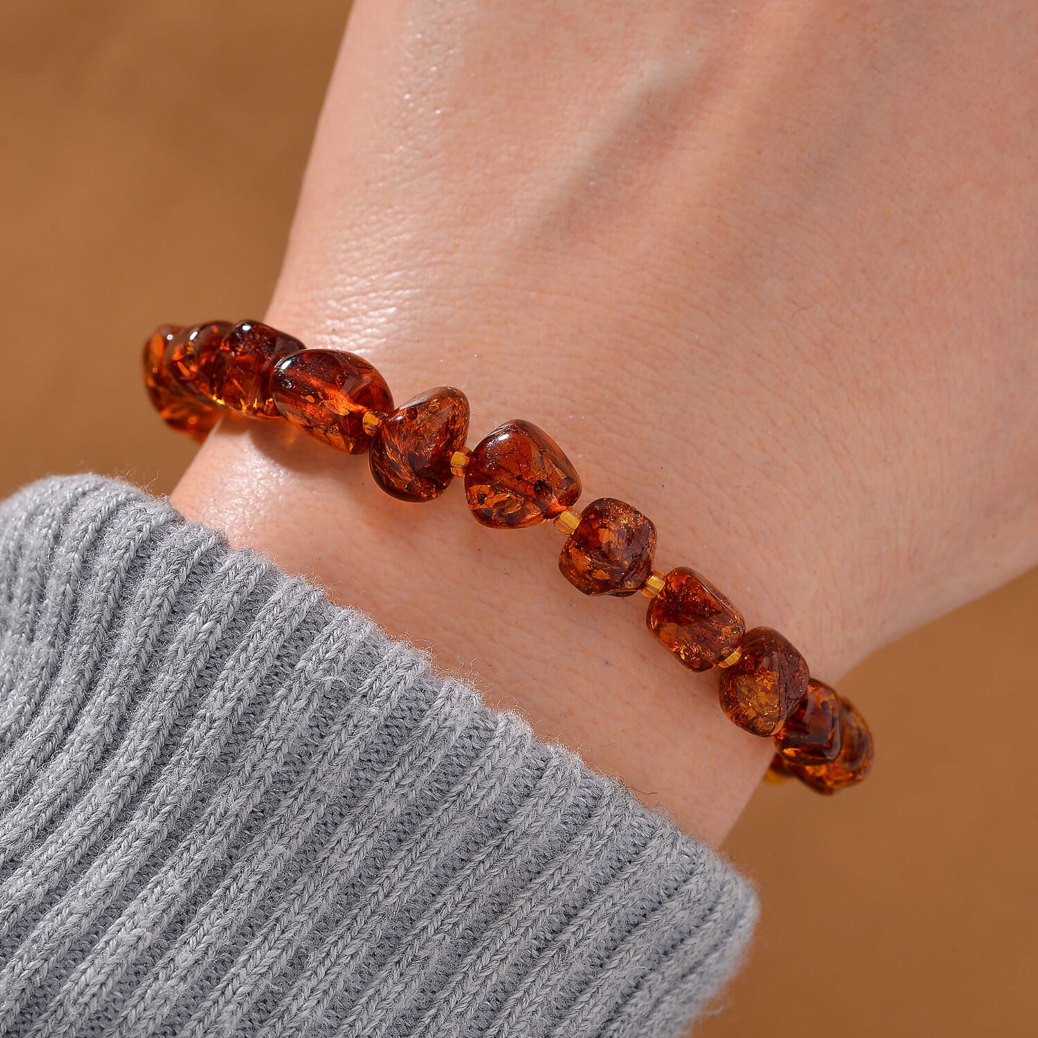 Orange Baltic Amber Stretchable Bracelet (Size 7-10) 30.0 Ct.