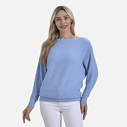 Tamsy Cotton Blend Boat Neck Bat Sleeve Jumper (One Size)