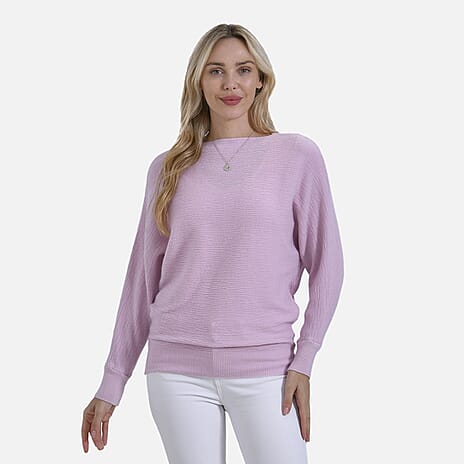 Tamsy Cotton Blend Boat Neck Bat Sleeve Jumper (One Size) - Light Lilac