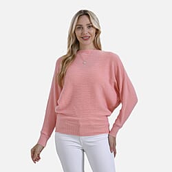 Tamsy Cotton Blend Boat Neck Bat Sleeve Jumper (One Size)
