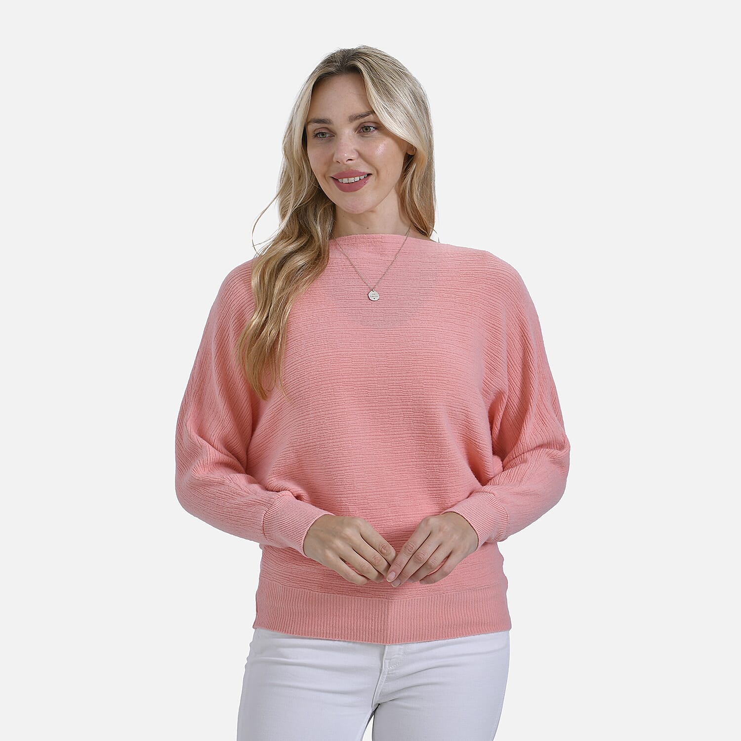 Tamsy Cotton Blend Boat Neck Bat Sleeve Jumper (One Size)