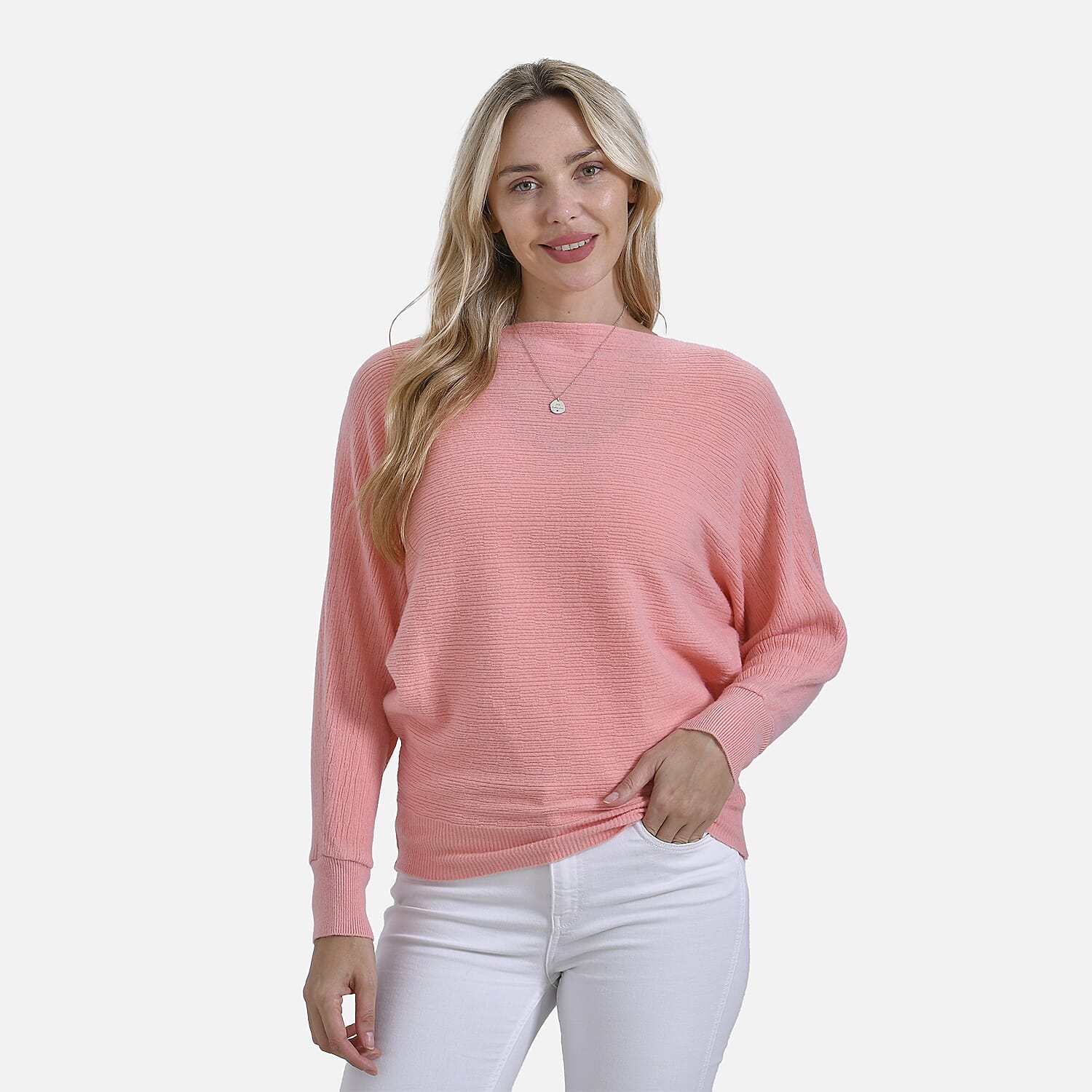 Tamsy Cotton Blend Boat Neck Bat Sleeve Jumper (One Size)