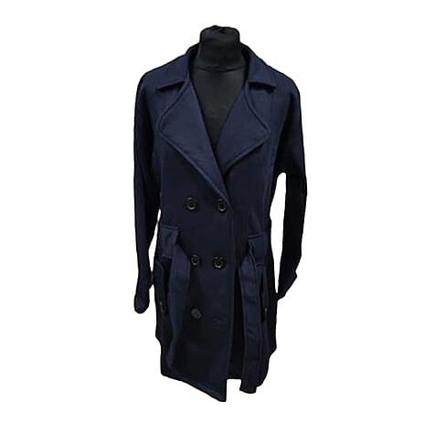 Fleece Cotton Long Coat (Size XL) - Black