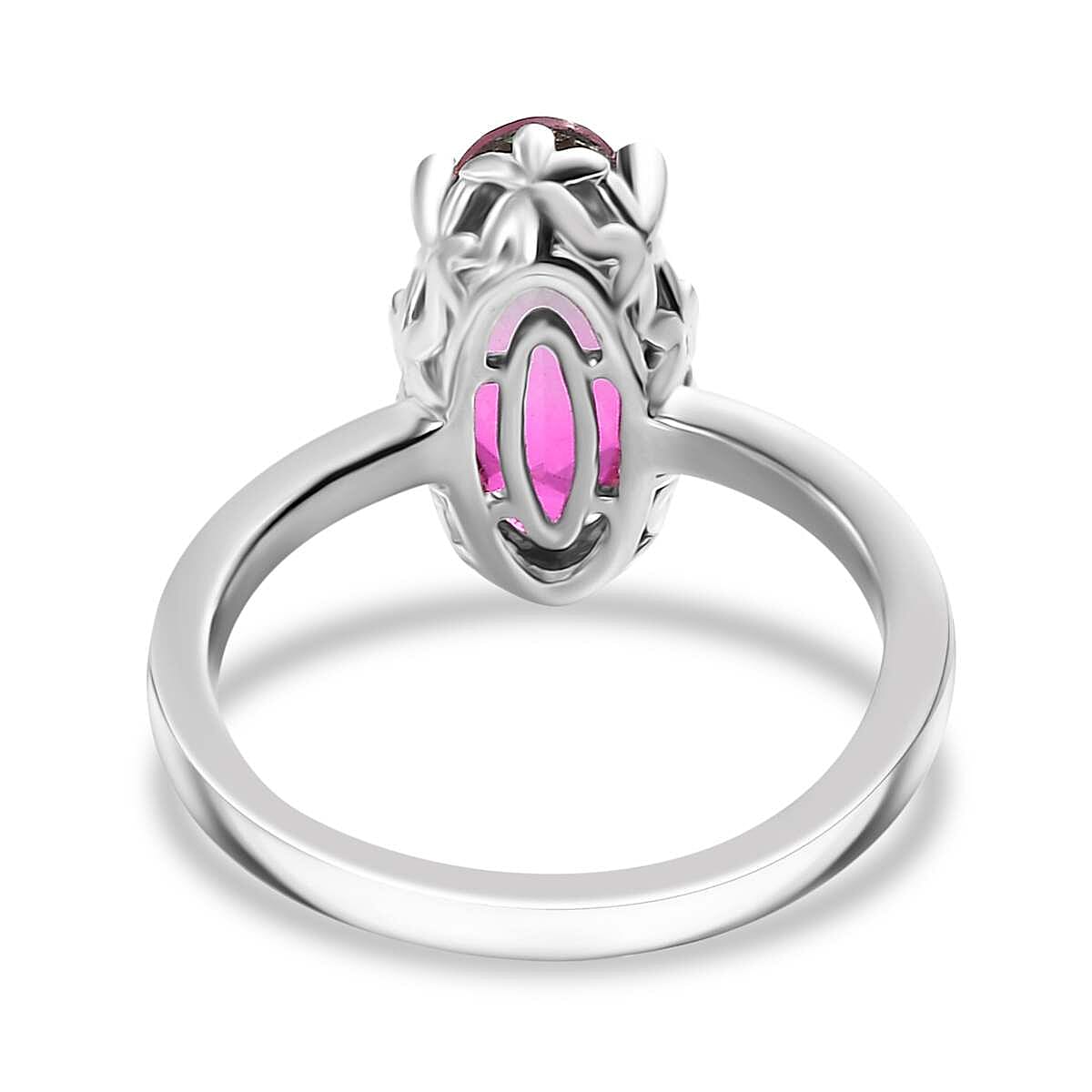Watermelon Triplet Quartz Solitaire Ring in Platinum Overlay Sterling Silver 2.23 Ct.