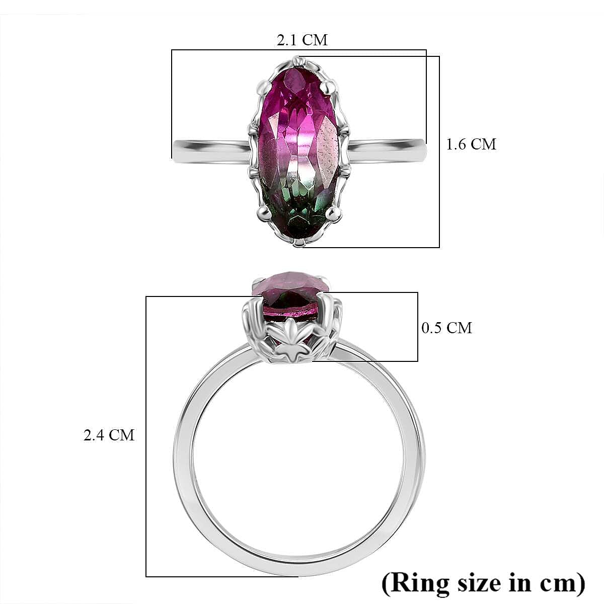 Watermelon Triplet Quartz Solitaire Ring in Platinum Overlay Sterling Silver 2.23 Ct.