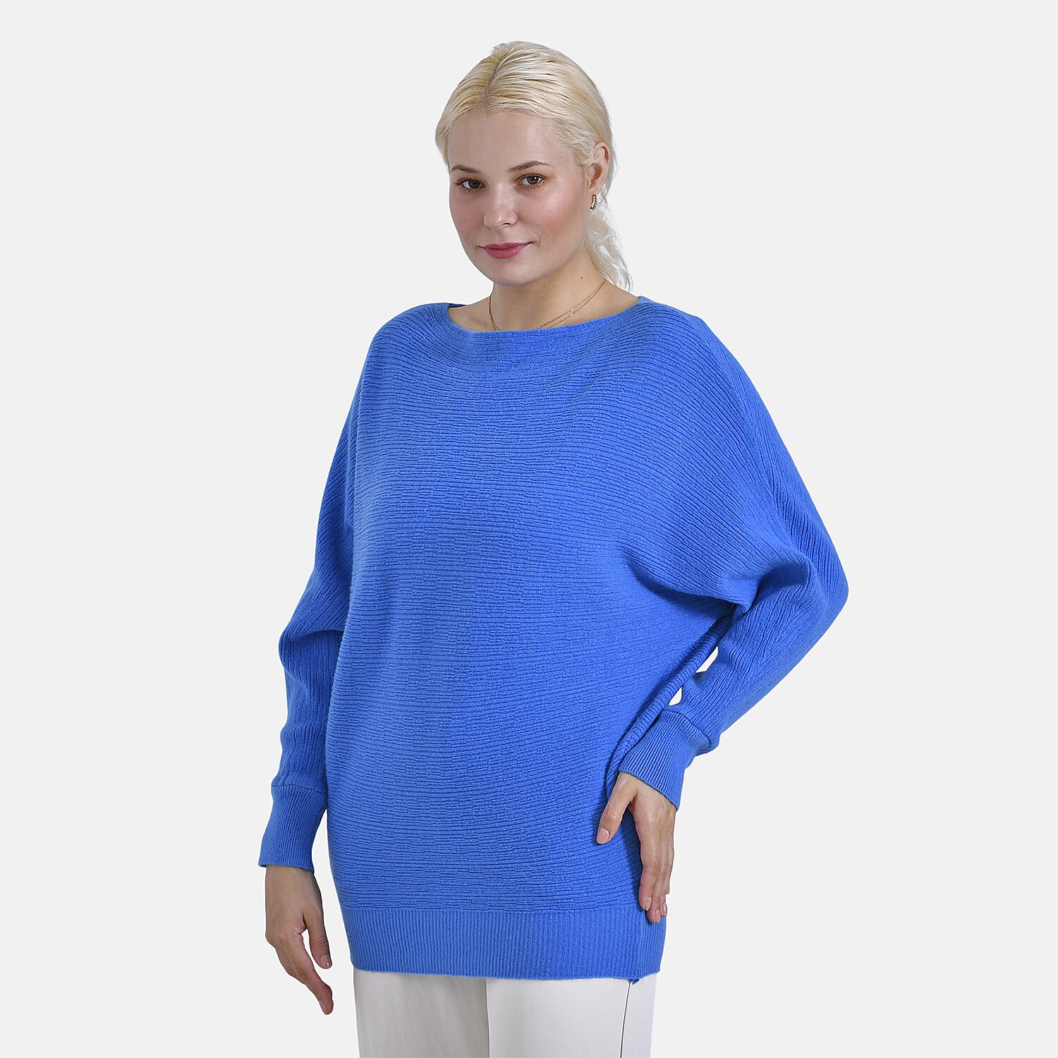 Tamsy Boat Neck Batwing Sleeve Jumper (One Size 8-18) - Navy