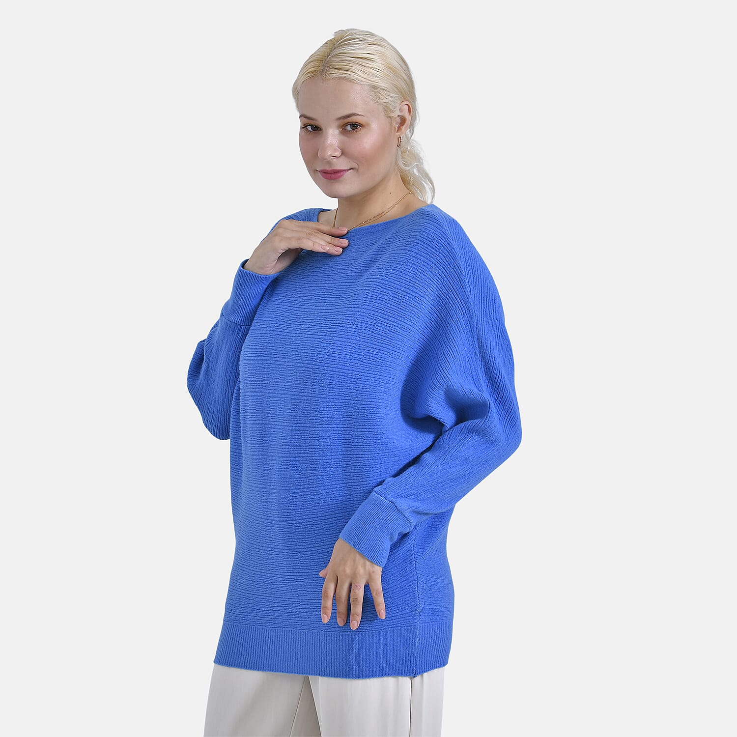 Tamsy Boat Neck Batwing Sleeve Jumper (One Size 8-18) - Navy
