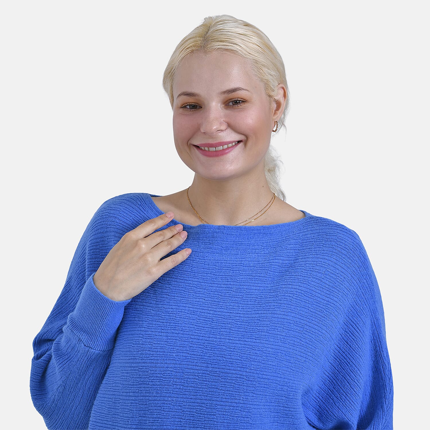 Tamsy Boat Neck Batwing Sleeve Jumper (One Size 8-18) - Navy