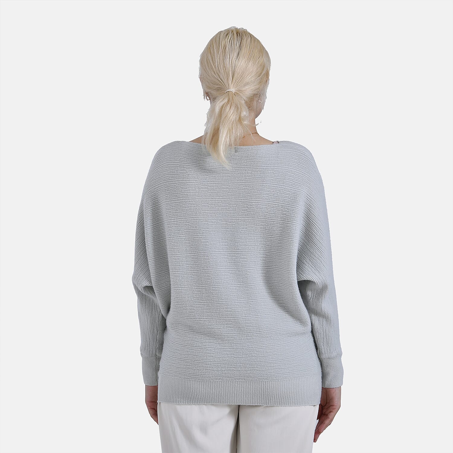 Tamsy Boat Neck Batwing Sleeve Jumper (One Size 8-18) - Light Grey