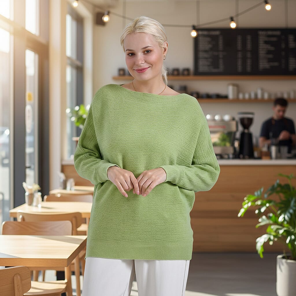 Tamsy Cotton Boat Neck Jumper (Size Up to 20) - Green