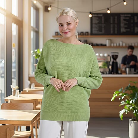 Tamsy Cotton Boat Neck Jumper (Size Up to 20) - Green
