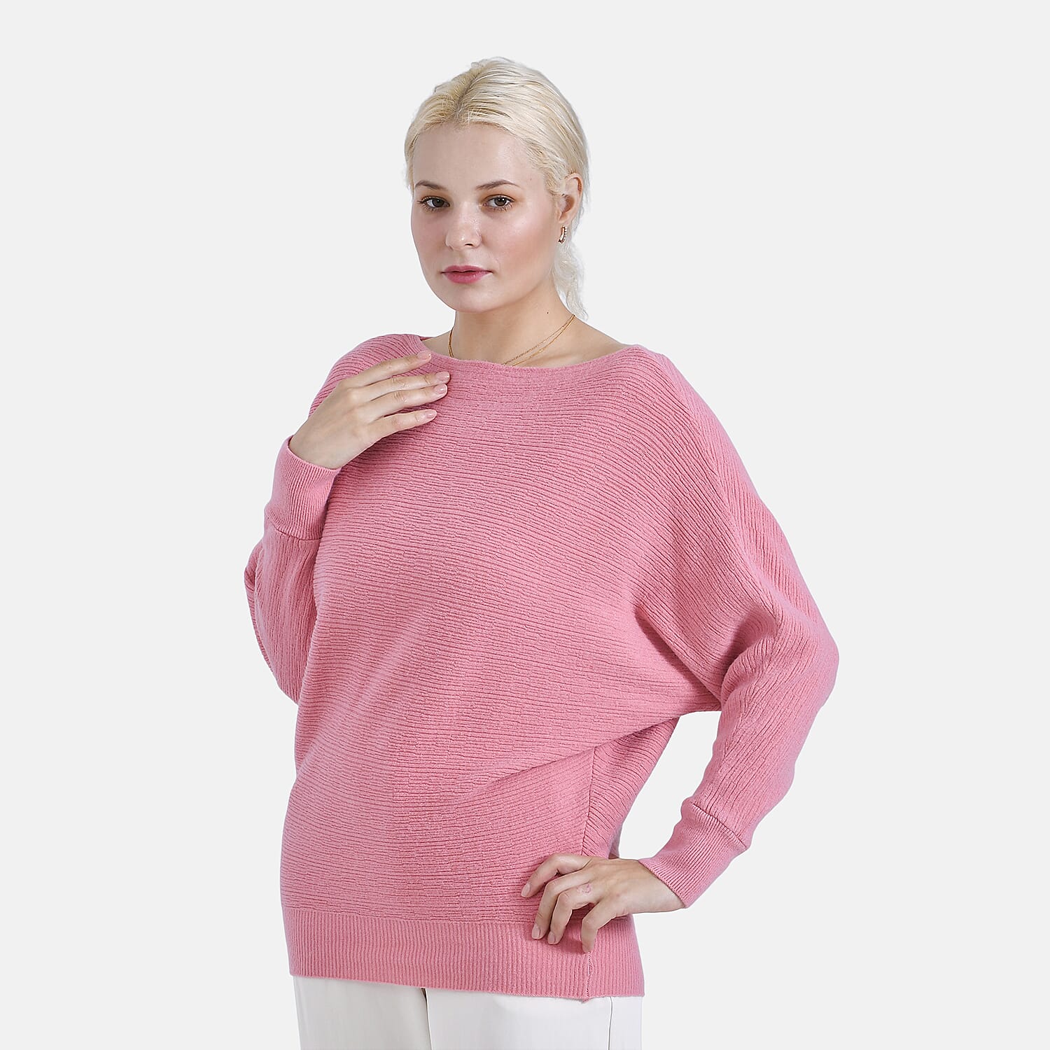 Tamsy Cotton Boat Neck Jumper (Size Up to 20) - Pink