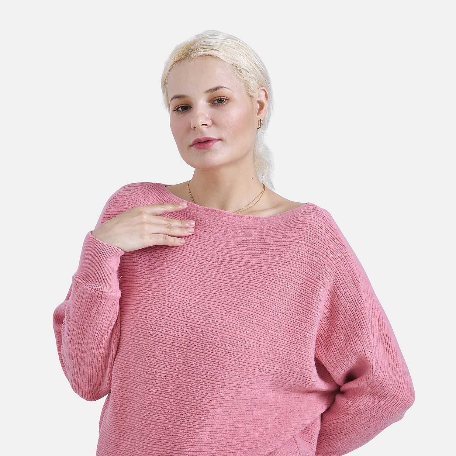Tamsy Cotton Boat Neck Jumper (Size Up to 20) - Pink