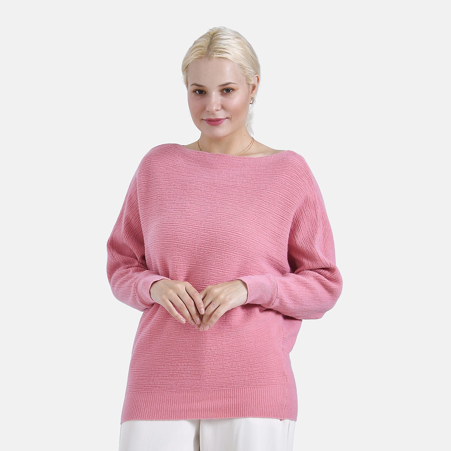 Tamsy Cotton Boat Neck Jumper (Size Up to 20) - Pink