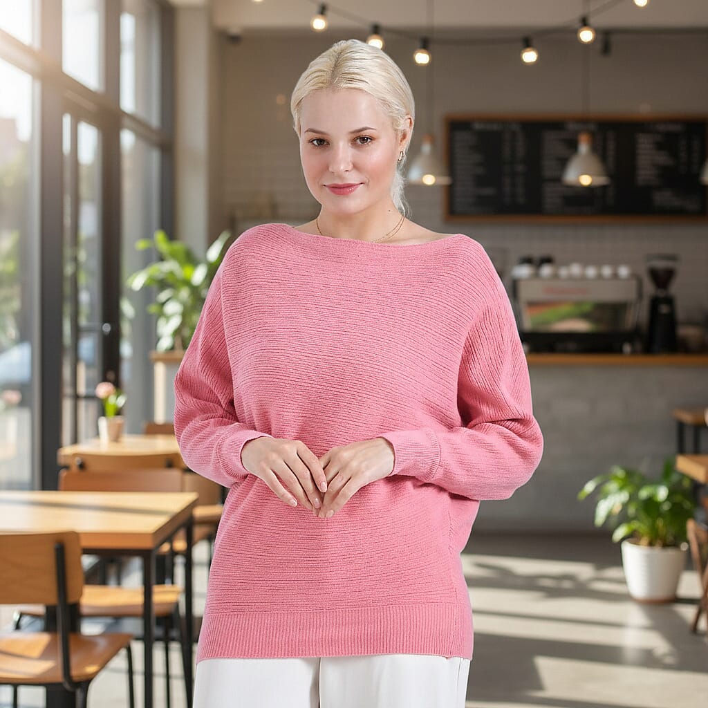Tamsy Cotton Boat Neck Jumper (Size Up to 20) - Pink