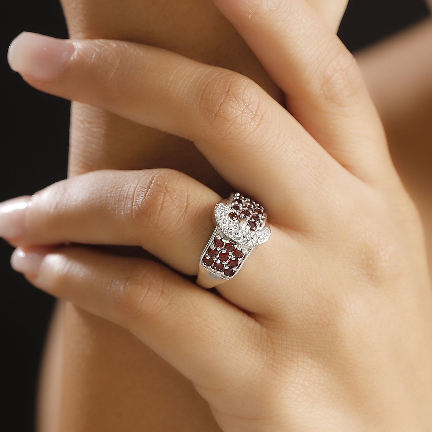 Designer Inspiration - Red Garnet Buckle Design Ring