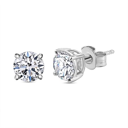 LUXURIANT 14K White Gold SGL Certified Lab Grown Diamond (VS-EF) Solitaire Earrings with Screw Back 2 Ct.