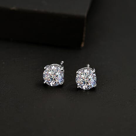 Luxuriant 14K White Gold SGL Certified Lab Grown Diamond (VS-EF) Solitaire Earrings with Screw Back 2.00 Ct.