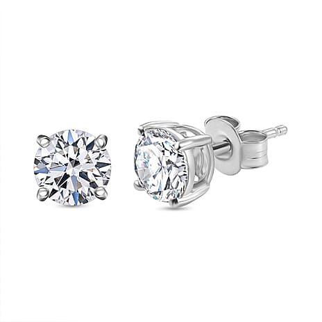 Luxuriant Diamond - 14K White Gold SGL Certified Lab Grown Diamond (VS-GH) Solitaire Push Back Earrings 2.00 Ct.
