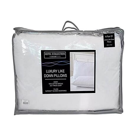 100% Cotton Pair of Luxury Down Pillows -  White