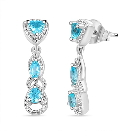 Lagoon Apatite Dangling Earring With Push Back in Rhodium Overlay Sterling Silver 1.12 Ct.