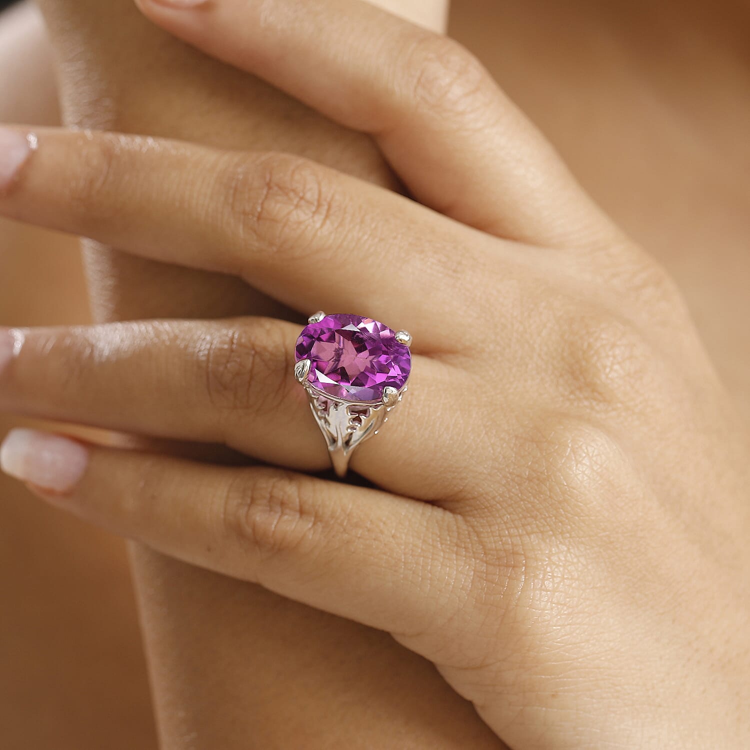 Radiant Orchid Triplet Quartz Solitaire Ring 9.66 Ct.