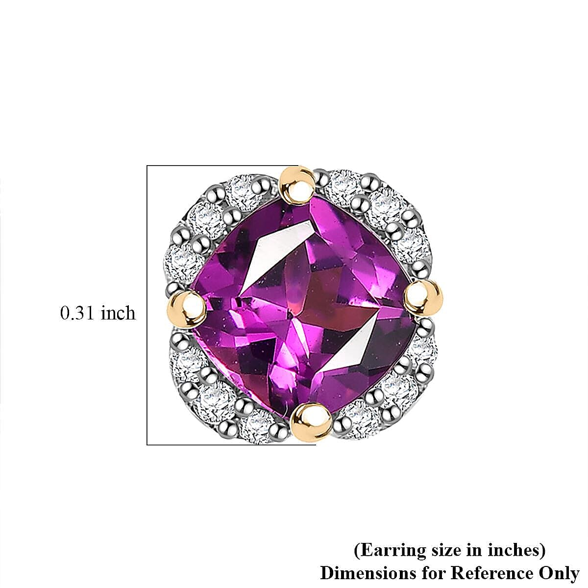 10K Yellow Gold  AAA   Purple Garnet ,  White Diamond  I2 Solitaire Stud Push Post Earring 1.43 ct,  Gold Wt. 1.31 Gms  1.434  Ct.