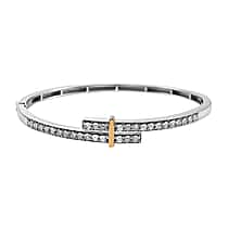 EverTrue Designer Inspired White Diamond Bangle (Size 7.5) in Platinum Overlay with Yellow Gold Plated on Design Element