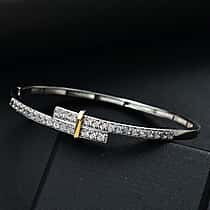 EverTrue Designer Inspired White Diamond Bangle (Size 7.5) in Platinum Overlay with Yellow Gold Plated on Design Element