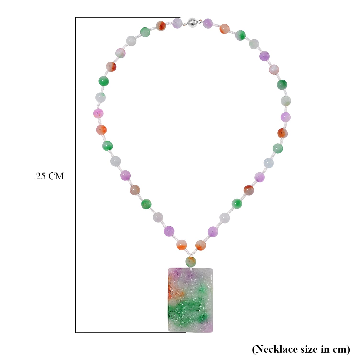 Rainbow Colour Dragon Carved Jade Necklace (Size 20) in Rhodium Overlay Sterling Silver 300.00 Ct. Rainbow Colour Dragon Carved Jade Necklace (Size 20) in Rhodium Overlay Sterling Silver 300.00 Ct.