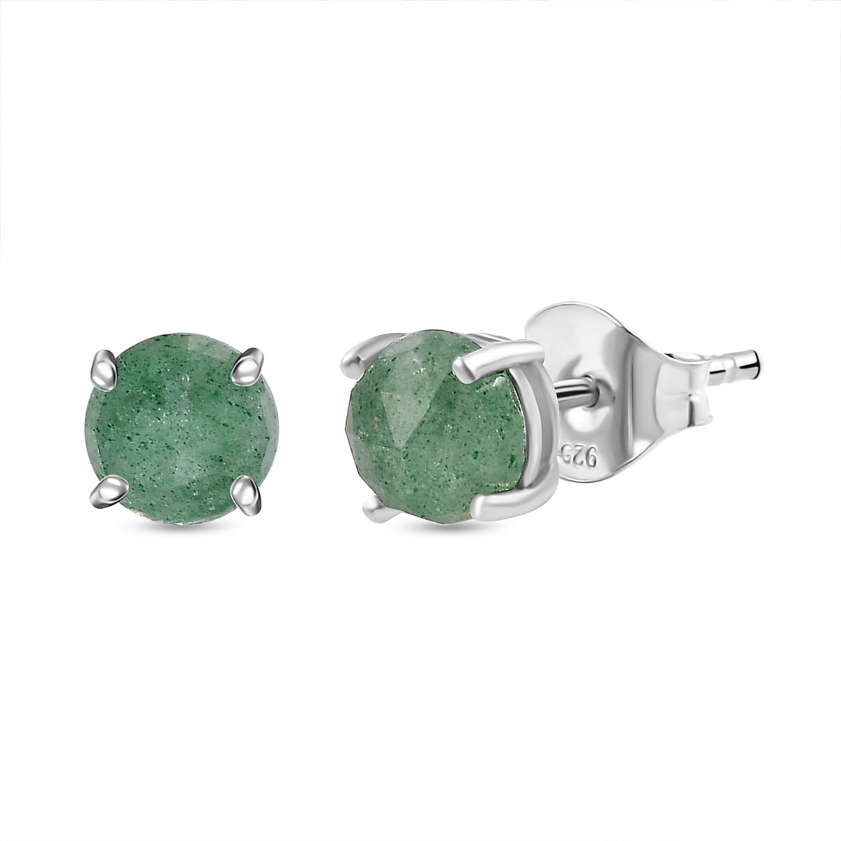Emeraldine Quartz Solitaire Stud Push Post Earring in Platinum Overlay Sterling Silver 1.93 Ct.