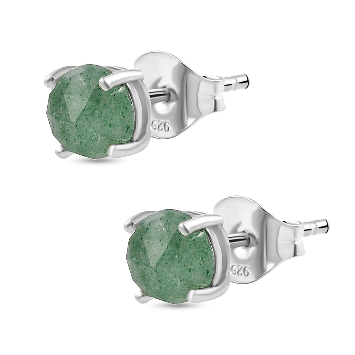Emeraldine Quartz Solitaire Stud Push Post Earring in Platinum Overlay Sterling Silver 1.93 Ct.