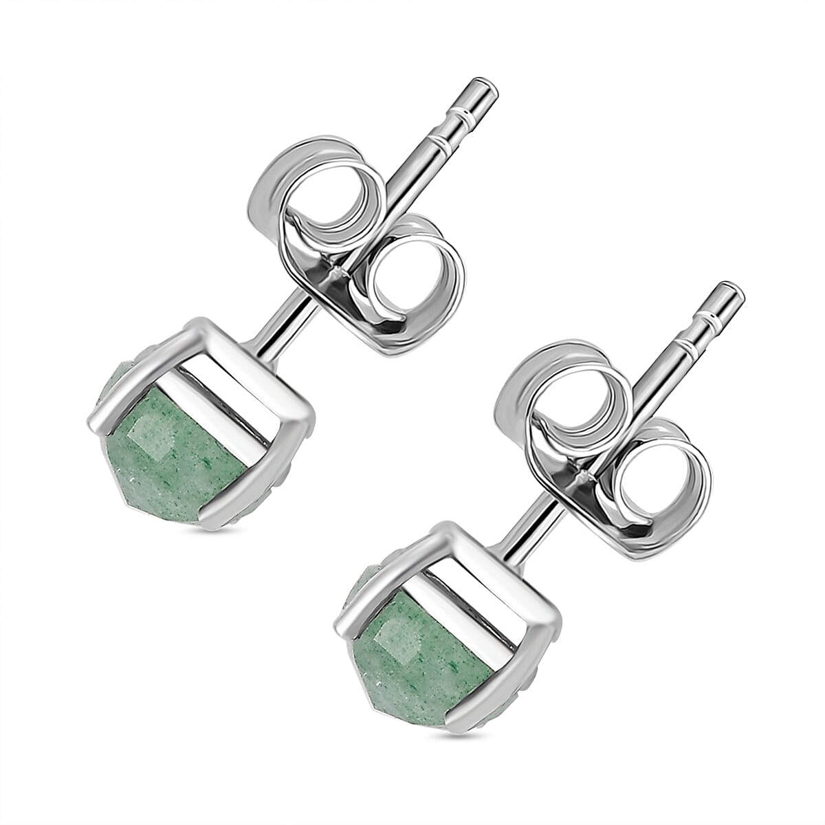 Emeraldine Quartz Solitaire Stud Push Post Earring in Platinum Overlay Sterling Silver 1.93 Ct.