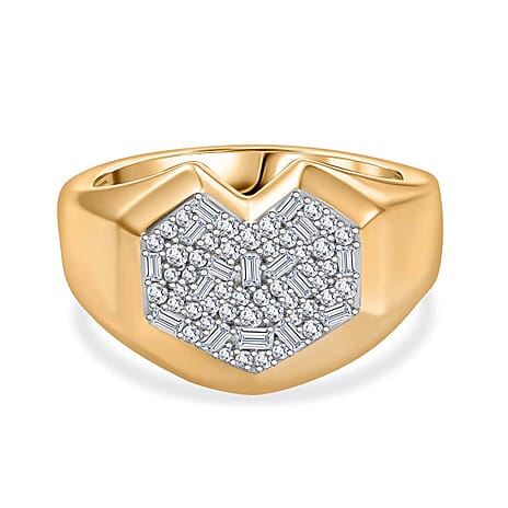 GP Amore Collection - White Diamond & Blue Sapphire Cluster Ring in 18K Vermeil Yellow Gold Plated Sterling Silver