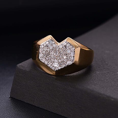 GP Amore Collection - White Diamond & Blue Sapphire Cluster Ring in 18K Vermeil Yellow Gold Plated Sterling Silver