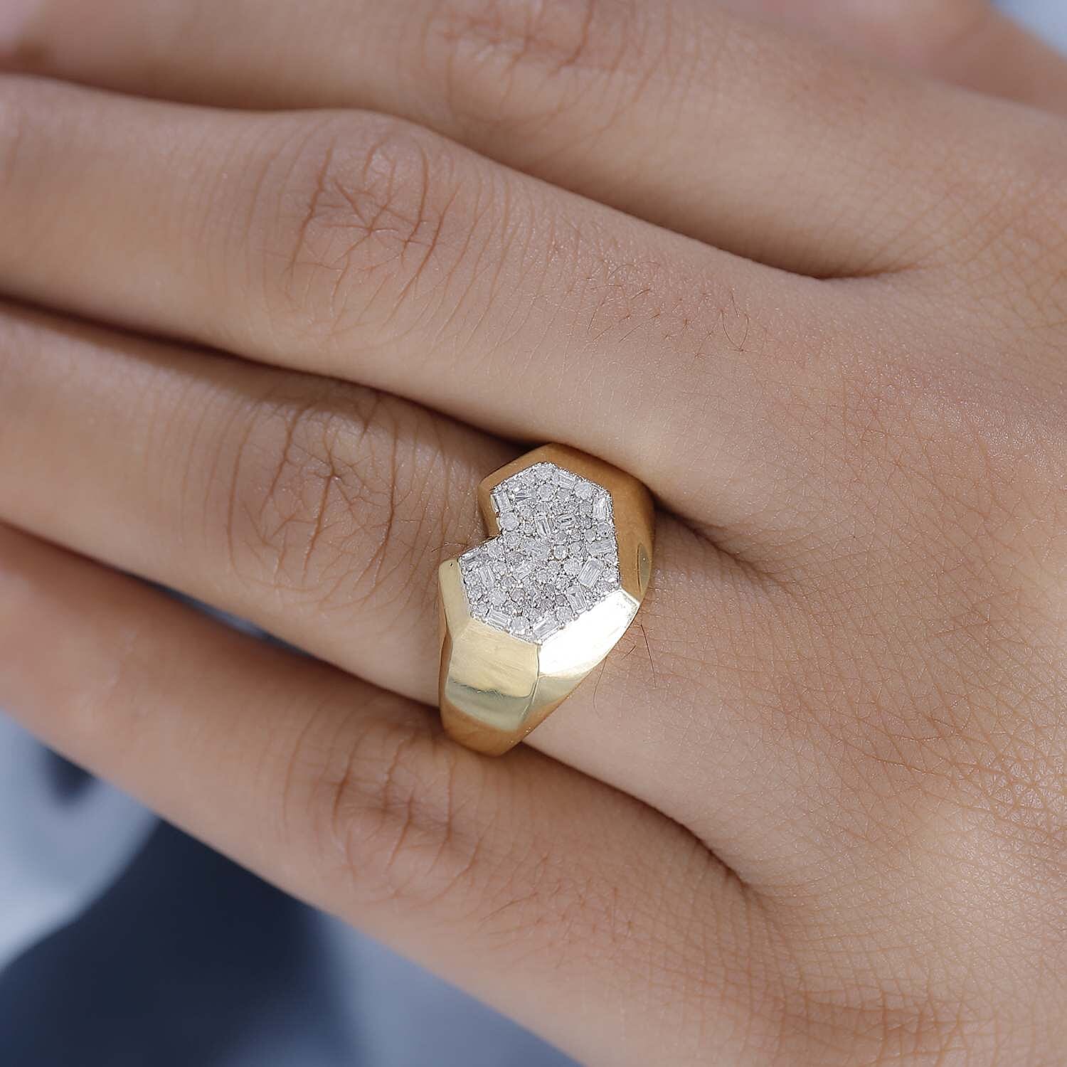 GP Amore Collection - White Diamond & Blue Sapphire Cluster Ring in 18K Vermeil Yellow Gold Plated Sterling Silver