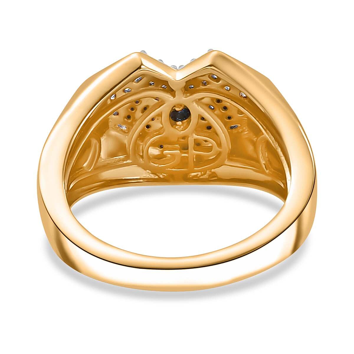 GP Amore Collection - White Diamond & Blue Sapphire Cluster Ring in 18K Vermeil Yellow Gold Plated Sterling Silver