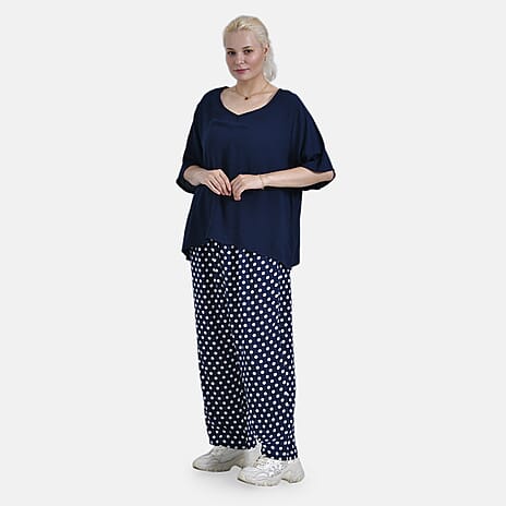 La Marey Relaxed Fit Polka Dot Loungewear Co-ords Set (Size 12 to 14) - Navy
