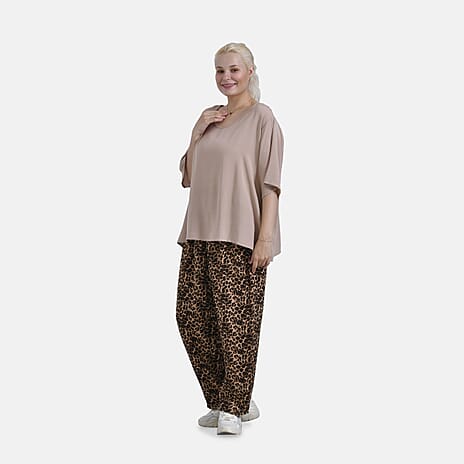 La Marey Relaxed Fit Leopard Print Loungewear Co-ords Set (Size 20 to 22) - Brown & Beige