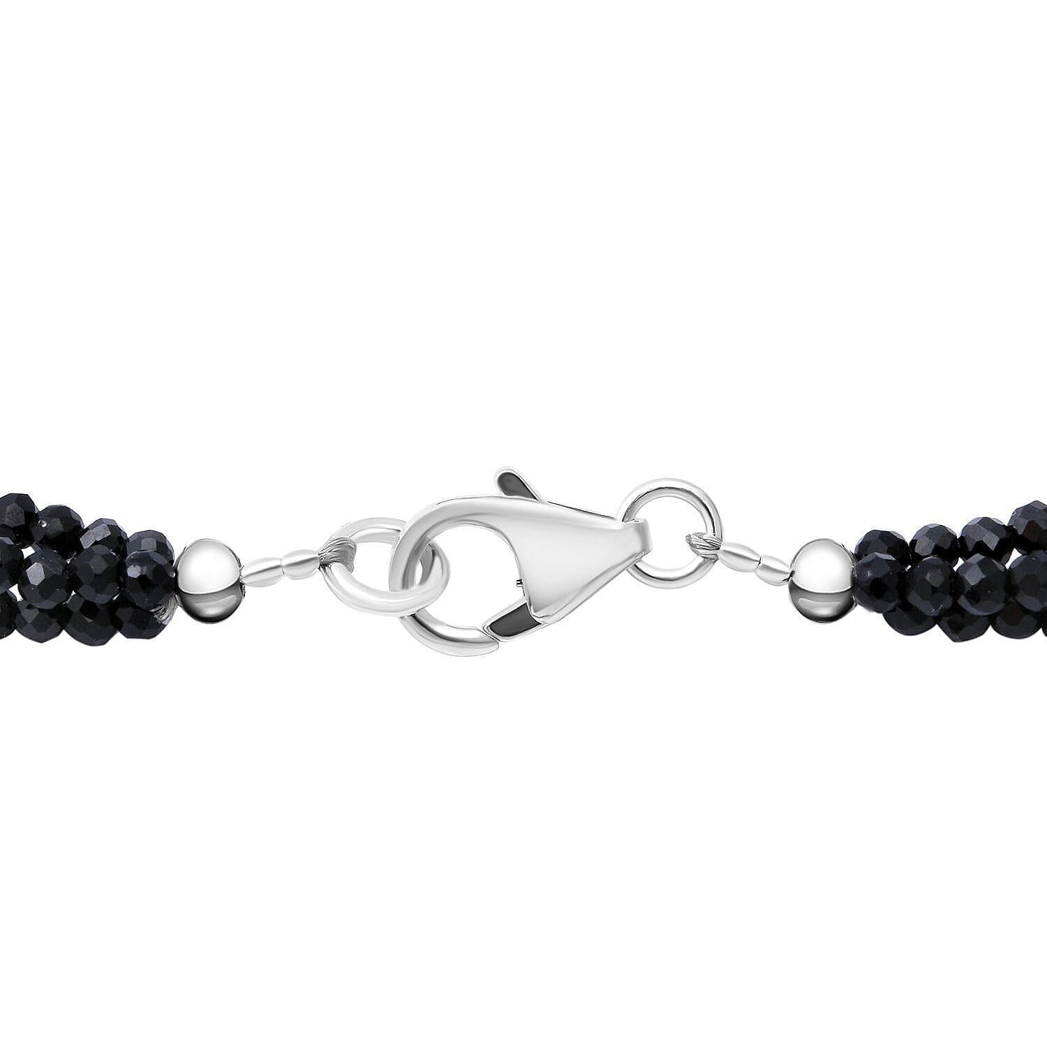 Natural Black 3 String Black Spinel Ball Diamond Cut Necklace With Lobster Clasp (Size - 20) in Sterling Silver 55.0 Ct.