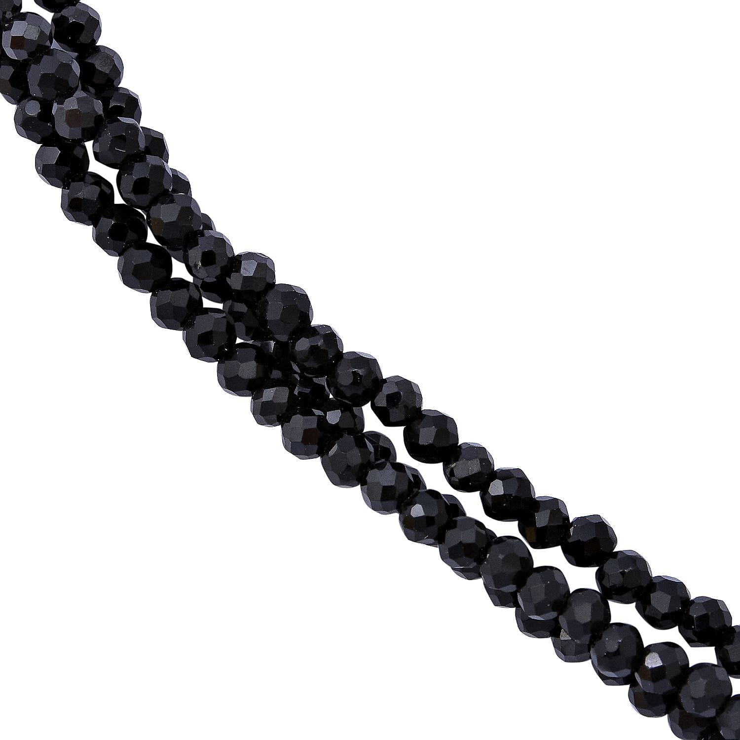 Natural Black 3 String Black Spinel Ball Diamond Cut Necklace With Lobster Clasp (Size - 20) in Sterling Silver 55.0 Ct.