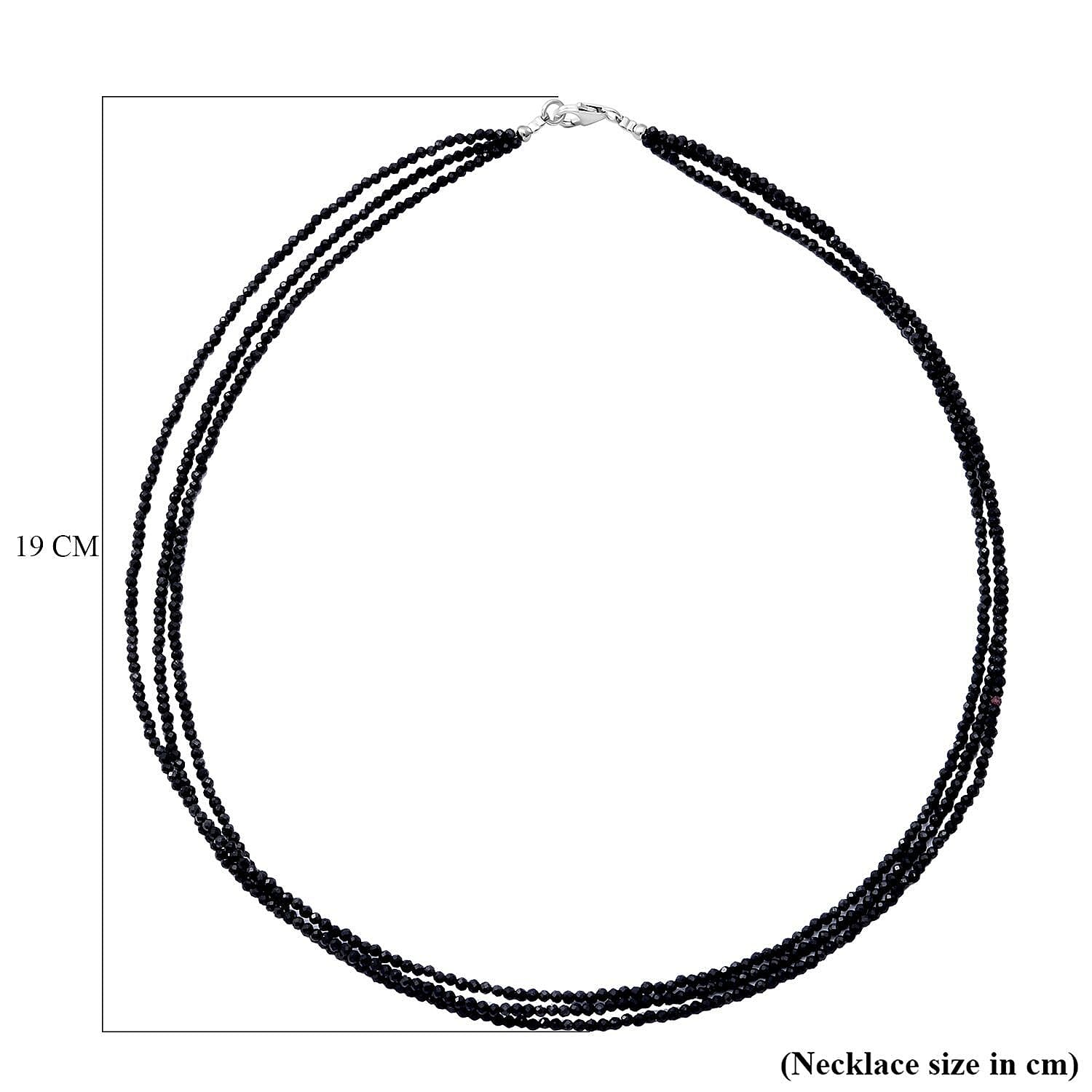 Natural Black 3 String Black Spinel Ball Diamond Cut Necklace With Lobster Clasp (Size - 20) in Sterling Silver 55.0 Ct.