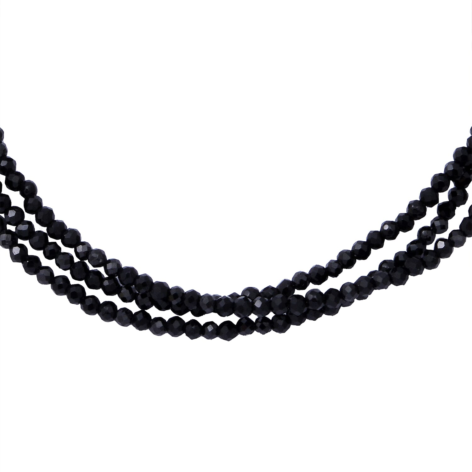 Black Spinel Triple Strand Bracelet With Lobster Clasp (Size - 7.5) in Rhodium Overlay Sterling Silver 35.00 Ct.