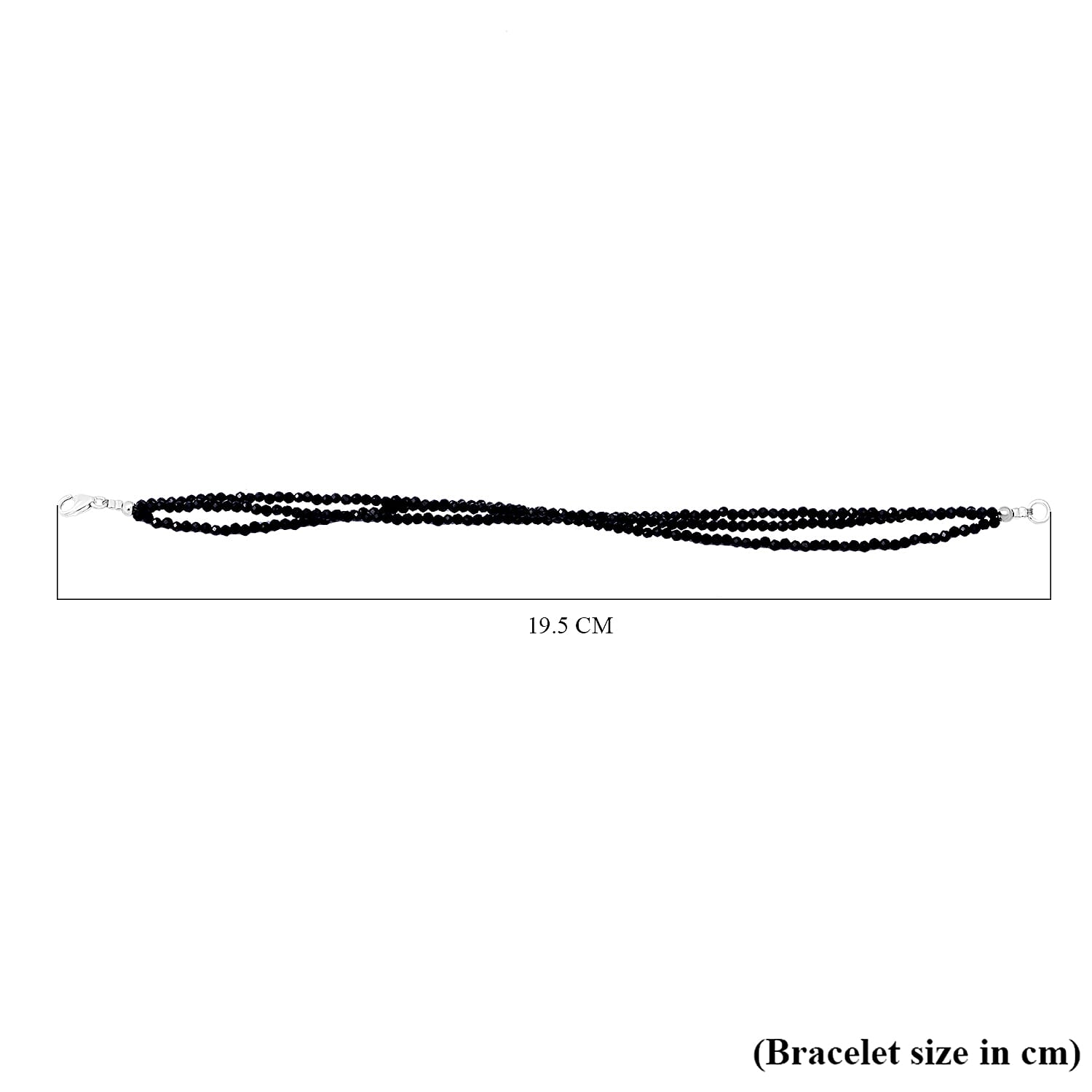 Black Spinel Triple Strand Bracelet With Lobster Clasp (Size - 7.5) in Rhodium Overlay Sterling Silver 35.00 Ct.