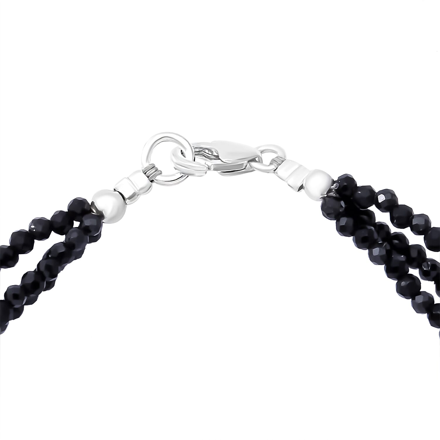 Black Spinel Triple Strand Bracelet With Lobster Clasp (Size - 7.5) in Rhodium Overlay Sterling Silver 35.00 Ct.