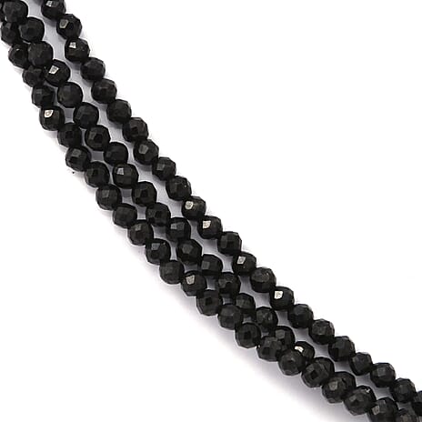 Black Spinel Triple Strand Necklace With Lobster Clasp (Size - 18) in Rhodium Overlay Sterling Silver 50.00 Ct.