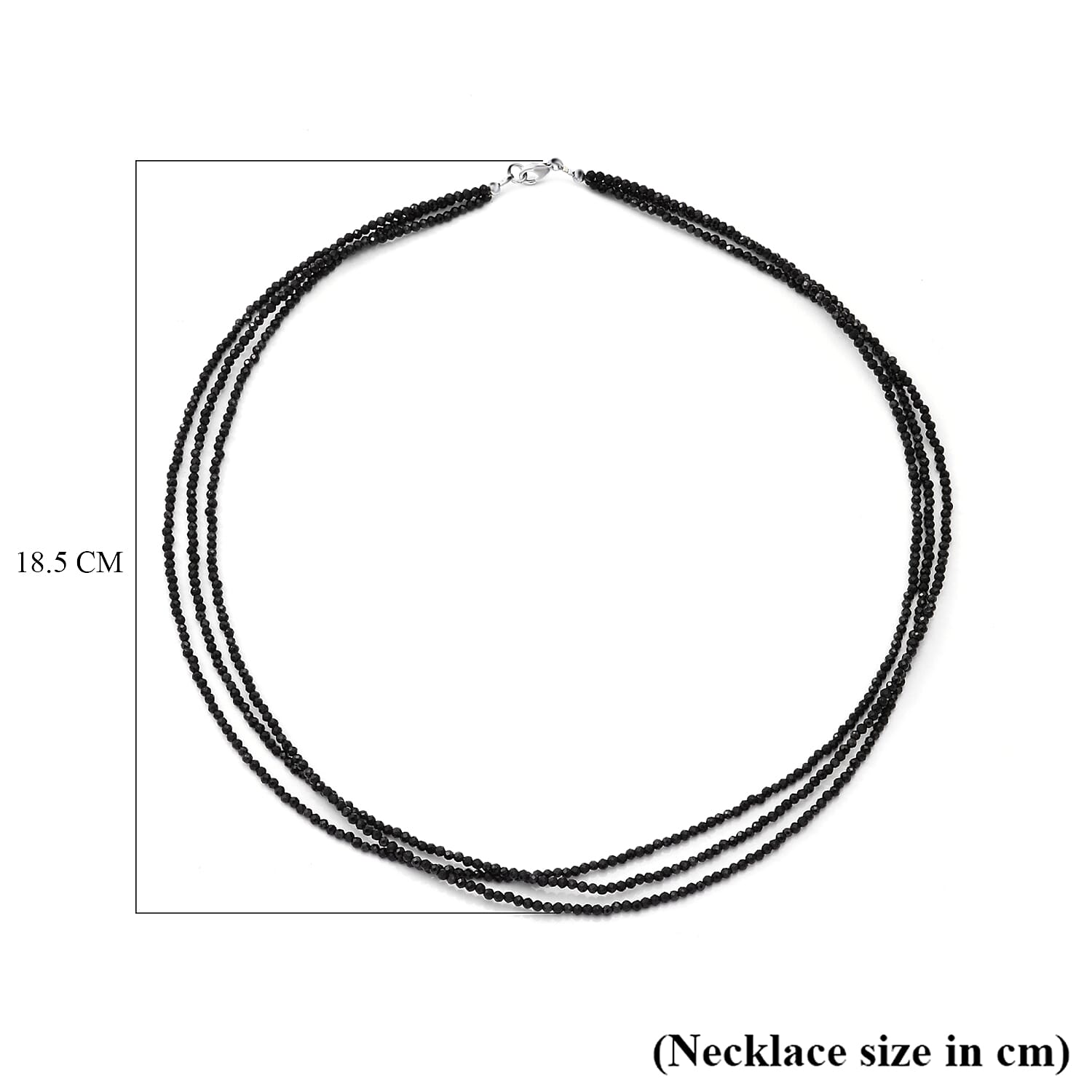 Black Spinel Triple Strand Necklace With Lobster Clasp (Size - 18) in Rhodium Overlay Sterling Silver 50.00 Ct.