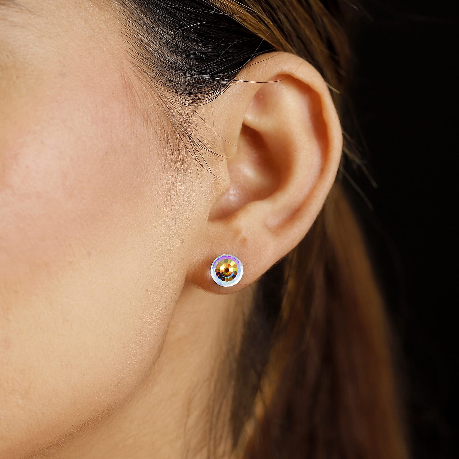 Opportunity Buy - Swarovski AB Crystal Earring With Push Back in Sterling Silver 6.54 Ct.